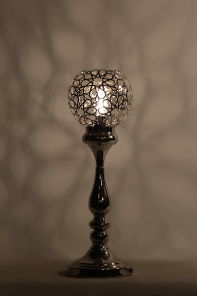 Ottoman Nickel Laser Motif Design Tall Table Lamp